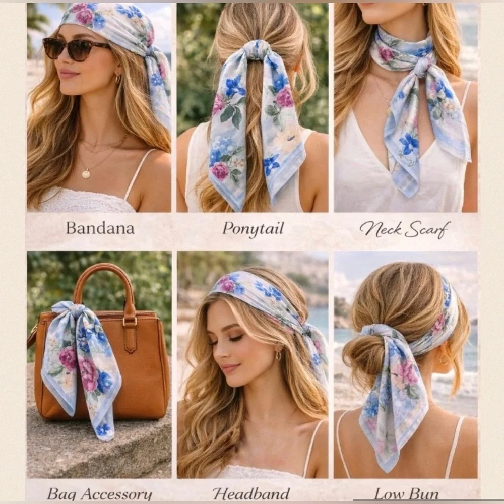 Amalfi Coast Silk Blend Floral Square Scarf NWOT